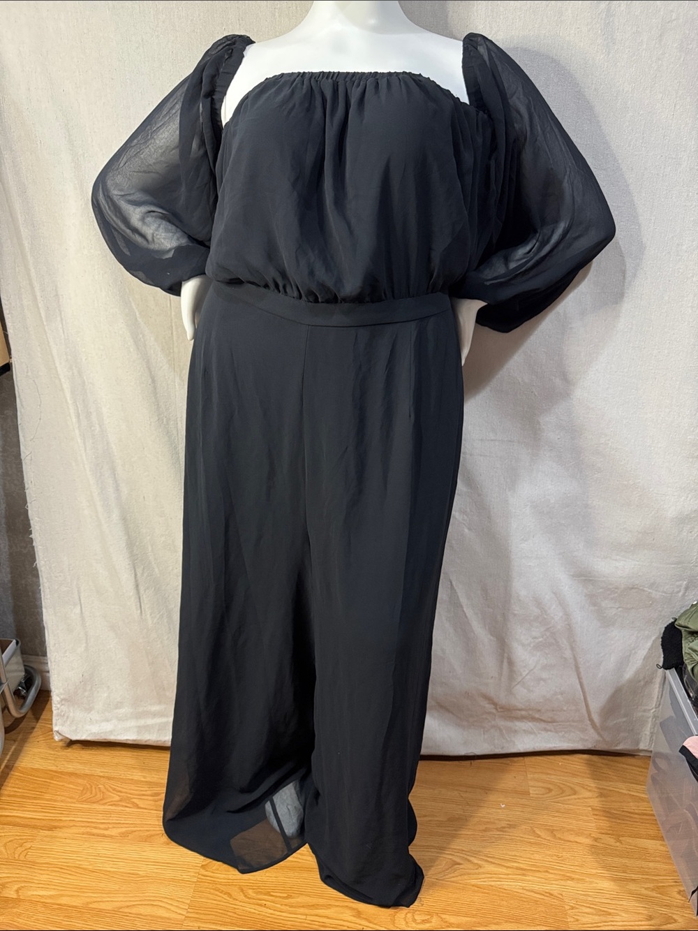 Forever 21 Black Sheer Off-Shoulder Wide-Leg Jumpsuit 3x nwt
